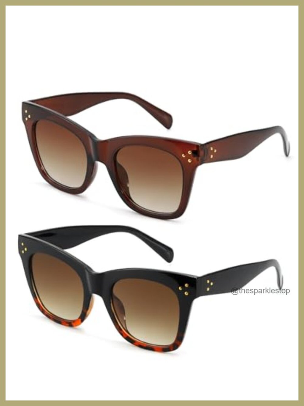 2 Pack Oversized Cat Eye Sunglasses Women Retro Metal Rivets UV400 Gradient